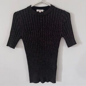 DemyLee Black & Rose Gold Stretchy Ribbed Wool Blend Knit Top |Size Small|